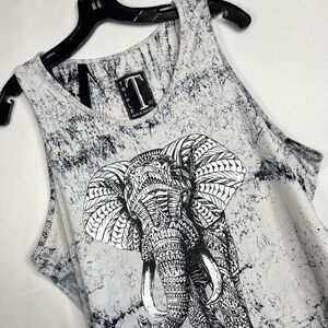 Acid Wash Elephant Tank Top Mens XL Black White Graphic Sleeveless Boho Beach